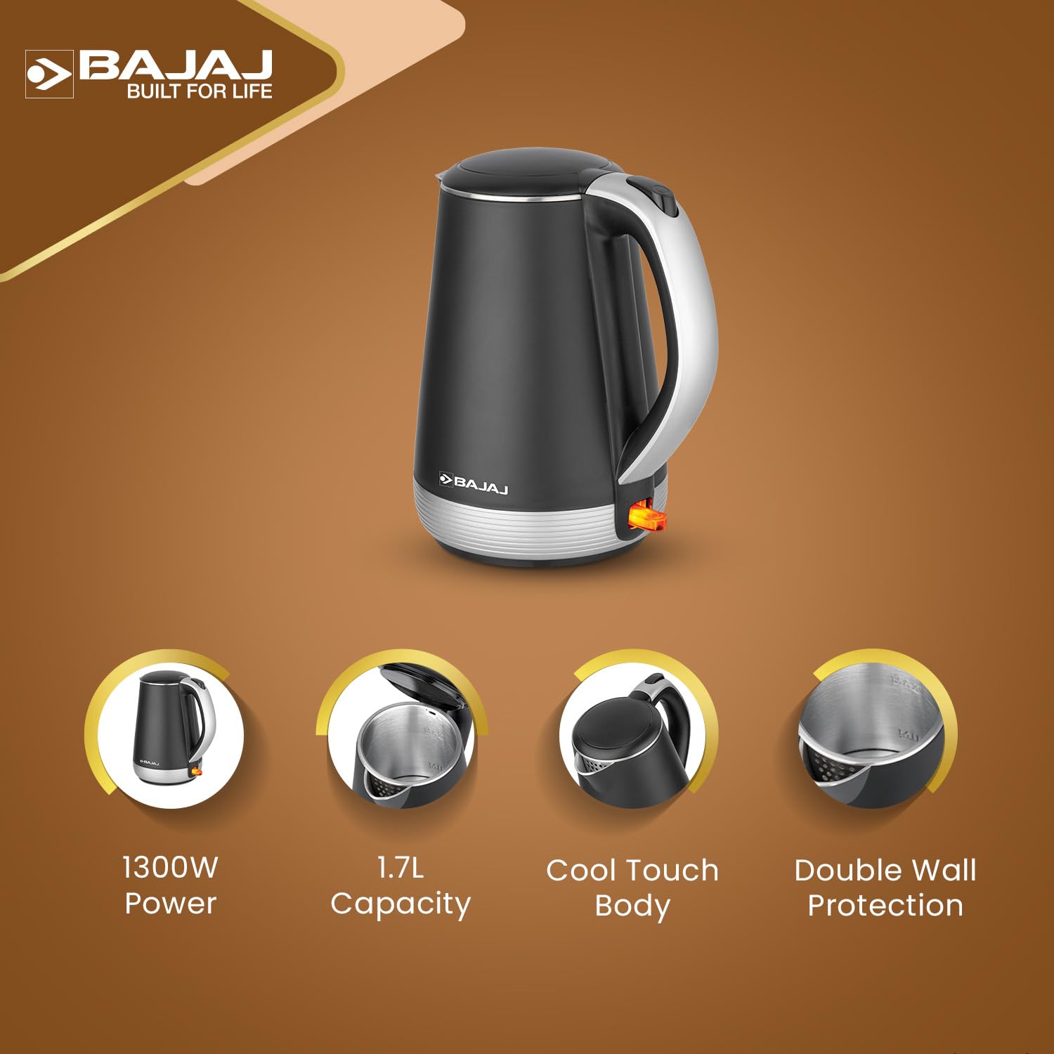 Bajaj KTP 1.7 Litre Electric Kettle Concealed Element Stainless Steel